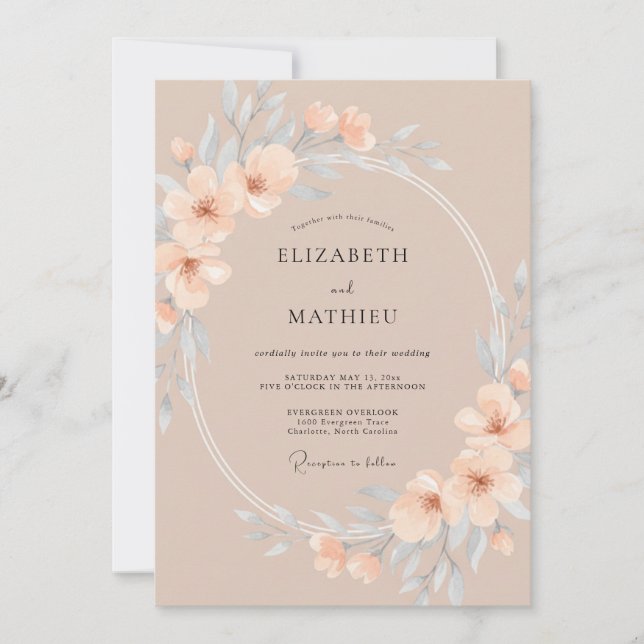 Pfirsich-Flüsternde Hochzeit im Frühling Einladung (Vorderseite)