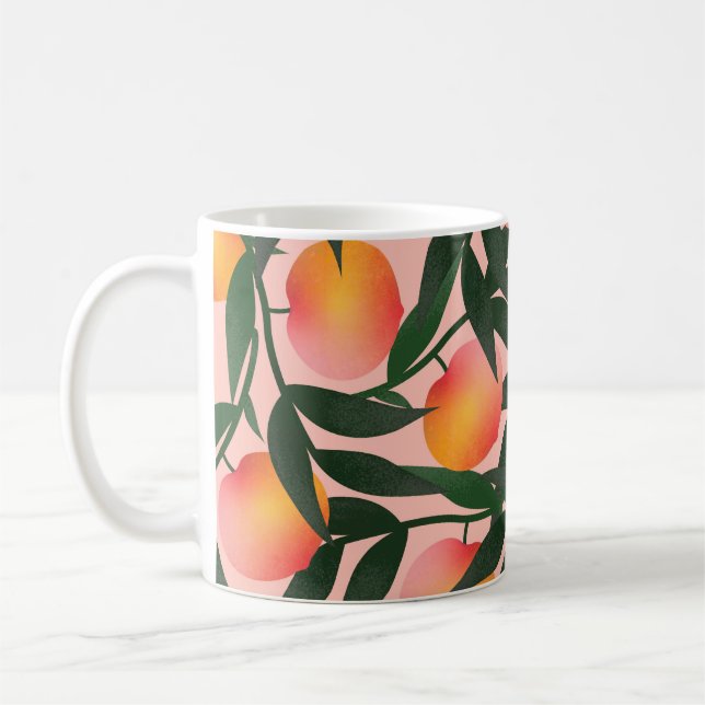 Pfirsich Frucht Rosa Hintergrund Muster. Kaffeetasse (Links)