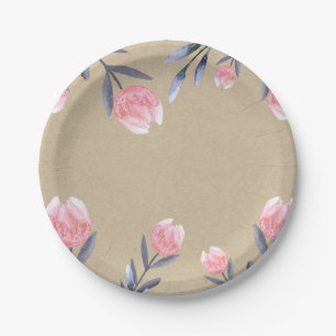 Pfirsich-Frühlings-Aquarell-Tulpen-Brautparty Pappteller