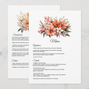 Pfirsich Fuzz Florale Hochzeit Menükarte