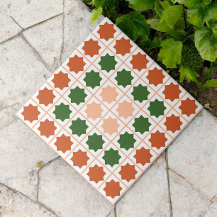 Pfirsich Fuzz Grün Terrakotta Islamisch Geometrisc Fliese