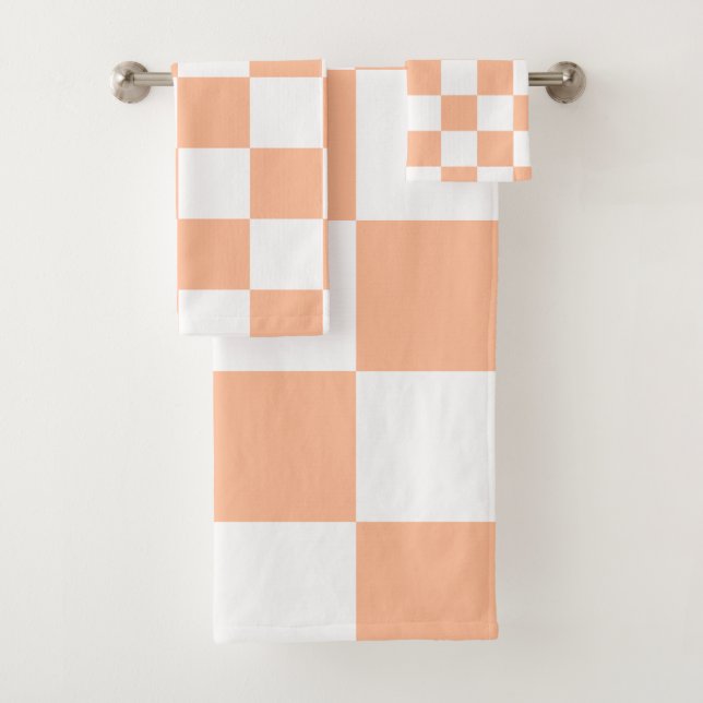 Pfirsich Fuzz Kariertes Gingham-Muster Badhandtuch Set (Insitu)
