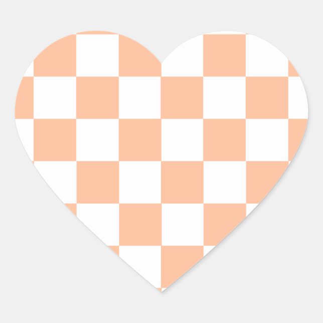 Pfirsich Fuzz kariertes Gingham-Muster Herz-Aufkleber (Vorderseite)
