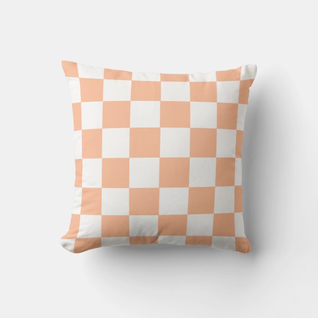 Pfirsich Fuzz Kariertes Gingham-Muster Kissen (Vorderseite)