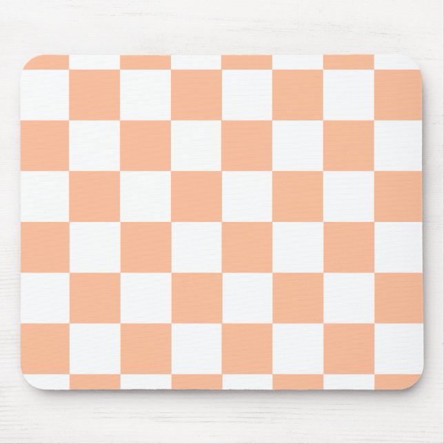 Pfirsich Fuzz Kariertes Gingham-Muster Mousepad (Vorne)