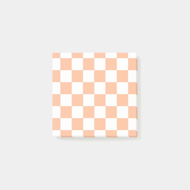 Pfirsich Fuzz Kariertes Gingham-Muster Post-it Klebezettel (Vorderseite)