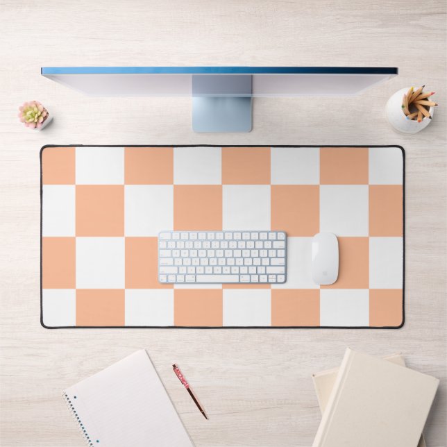 Pfirsich Fuzz Kariertes Gingham-Muster Schreibtischunterlage (Büro 1)