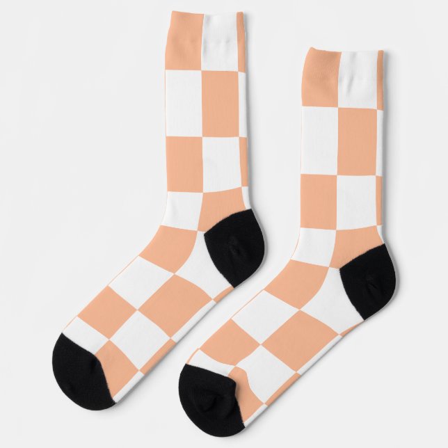Pfirsich Fuzz Kariertes Gingham-Muster Socken (Linkes Detail)