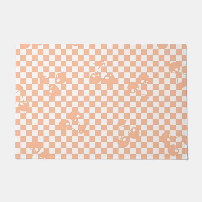 Pfirsich-Fuzz-Kirsch-Gingham-Muster Fußmatte (Vorderseite)