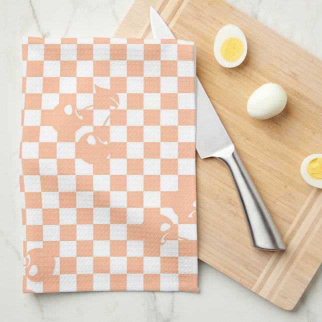 Pfirsich-Fuzz-Kirsch-Gingham-Muster Geschirrtuch (Viertel Falte)