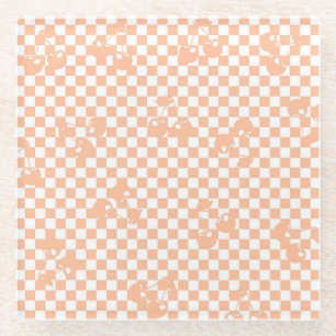Pfirsich-Fuzz-Kirsch-Gingham-Muster Glasuntersetzer