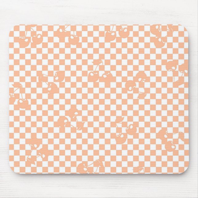 Pfirsich-Fuzz-Kirsch-Gingham-Muster Mousepad (Vorne)