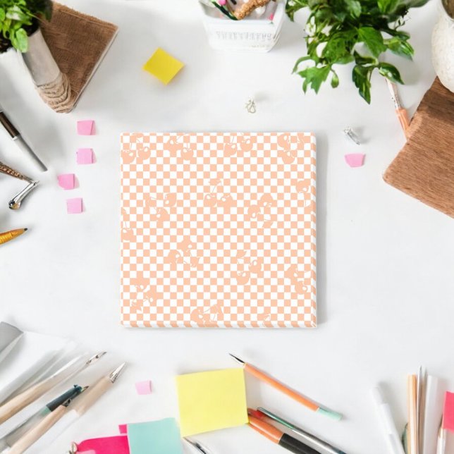 Pfirsich-Fuzz-Kirsch-Gingham-Muster Post-it Klebezettel (Von Creator hochgeladen)