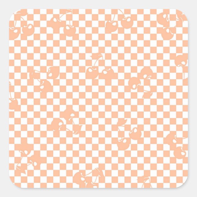 Pfirsich-Fuzz-Kirsch-Gingham-Muster Quadratischer Aufkleber (Vorderseite)