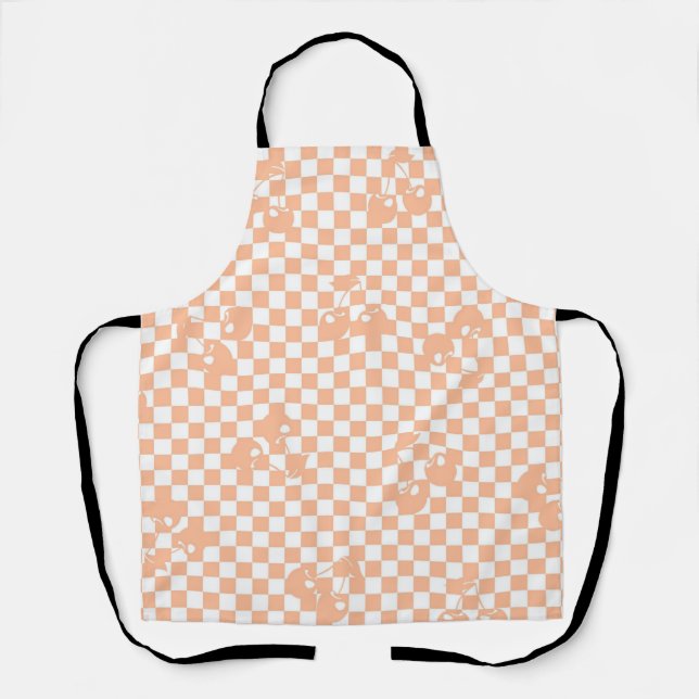 Pfirsich-Fuzz-Kirsch-Gingham-Muster Schürze (Vorderseite)
