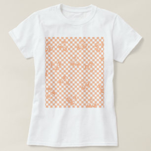 Pfirsich-Fuzz-Kirsch-Gingham-Muster T-Shirt
