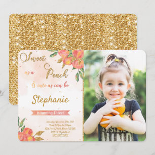 Pfirsich-Geburtstags-Fotoeinladungen Einladung