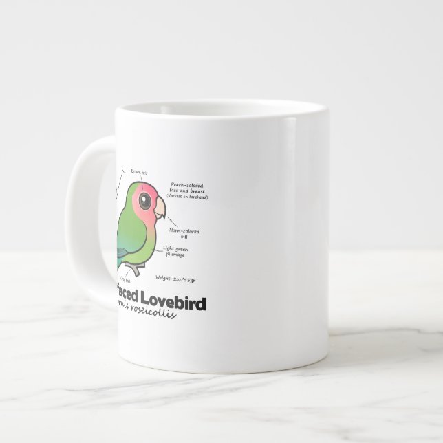 Pfirsich-gesichtige Lovebird-Statistiken Jumbo-Tasse (Vorderseite Links)