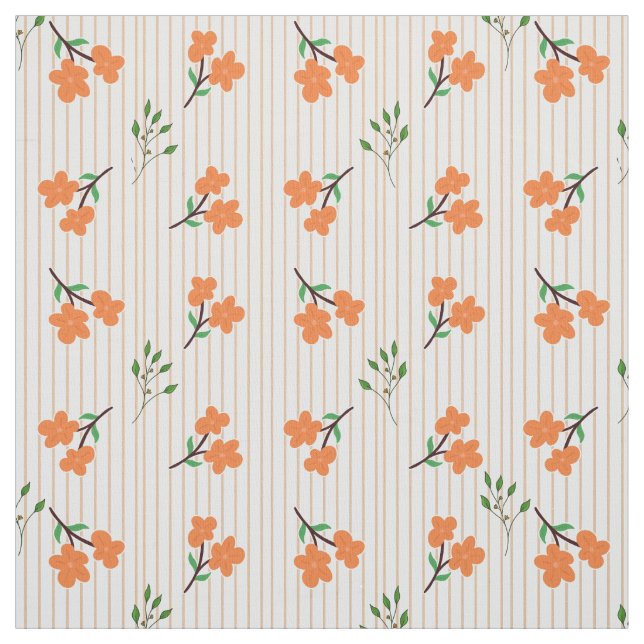 Pfirsich gestreiftes Blumen- Botanik- Pima-Baumwol Stoff (Muster)