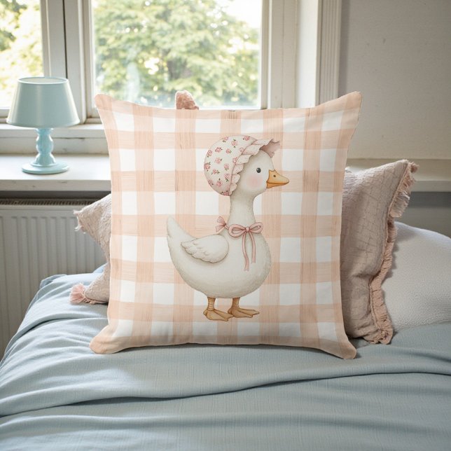 Pfirsich-Gingham-Gans-Aquarell Kissen (Von Creator hochgeladen)