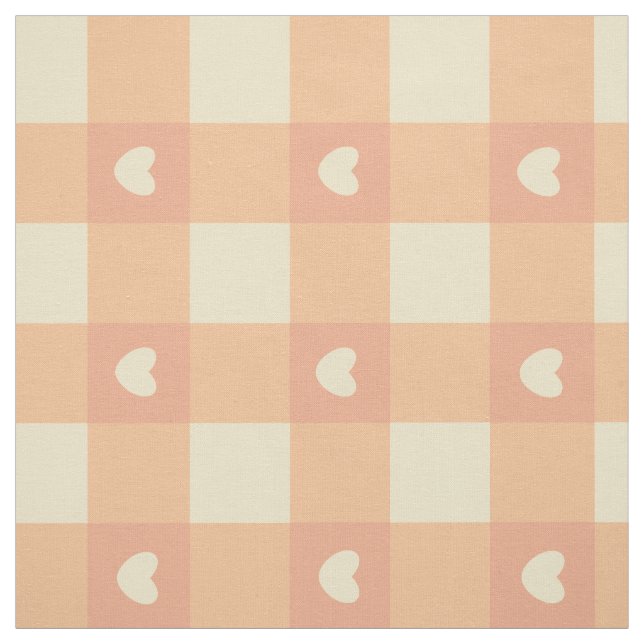 Pfirsich-Gingham-Herzmuster, Süßes Kawaii-Karomust Stoff (Muster)