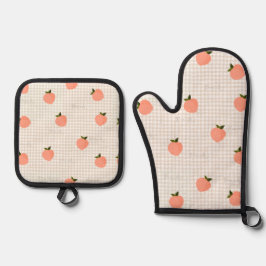 Pfirsich Gingham Ofenhandschuh & Topflappen-Set