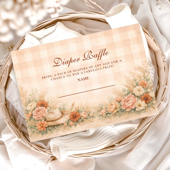 Pfirsich-Gingham-Western-Blumen-Raffle Begleitkarte (Von Creator hochgeladen)