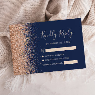 Pfirsich Glitter Navy Blau Hochzeit RSVP Karte