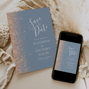 Pfirsich Glitter Rand Dusty Blue Save-the-Date-Kar Ankündigung