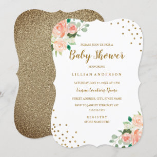 Pfirsich-Gold-Blumen-Konfetti-Baby-Shower-Einladun Einladung