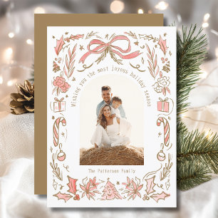 Pfirsich-Gold-Coquette-Weihnachts-Familienfoto-Doo Feiertagskarte
