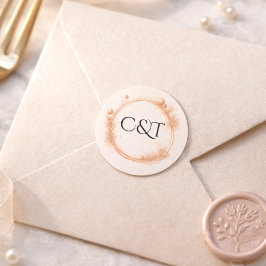 Pfirsich Gold Glanz Schriftzug Monogramm Hochzeit Runder Aufkleber