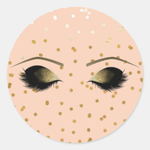 Pfirsich & Gold Make-up Wimpern Beauty Party Runder Aufkleber