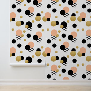 Pfirsich-Gold-Polka-Punkt Tapete