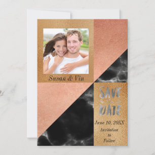 Pfirsich Gold und Schwarz Marmor Geometrisch Save The Date