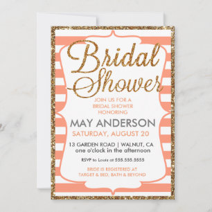 Pfirsich-GoldGlitzer-Brautparty-Einladung Einladung