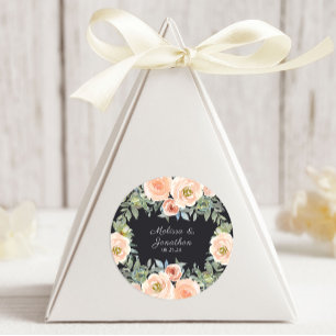 Pfirsich Grün Navy Pastell Blumenhochzeit Runder Aufkleber