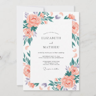 Pfirsich-grüne Florale Hochzeit Einladung