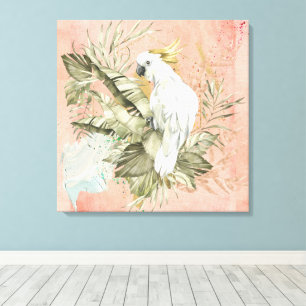 Pfirsich-Grunge-Boho-Blumen-Vogel Leinwanddruck