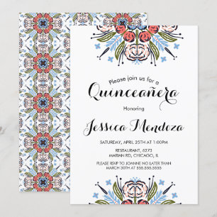 Pfirsich Handgezeichnete Florale Quinceañera Sweet Einladung