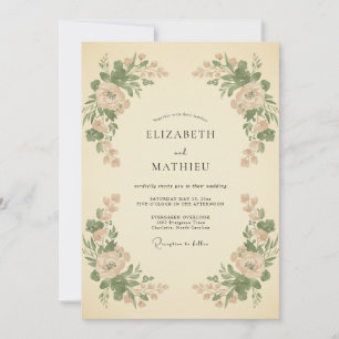 Pfirsich-Hauch Botanische Whimsy-Hochzeit Einladung