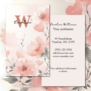 Pfirsich-Hauch Name Monogramm Aquarell-Blumen Visitenkarte