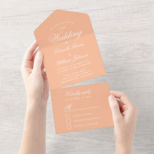 Pfirsich-Hochzeit Elegante Schrift Moderne Farbe R All In One Einladung