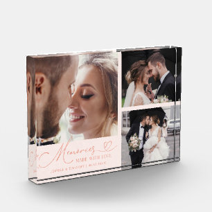 Pfirsich-Hochzeit "Erinnerungen mit Liebe gemacht" Fotoblock