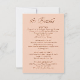 Pfirsich-Hochzeitsdetails Informations-Einlegekart RSVP Karte