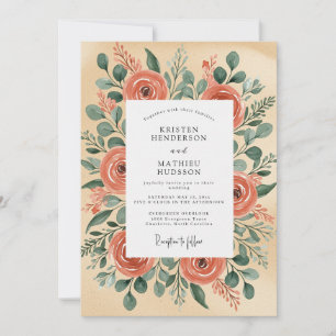 Pfirsich-Illustrative-Rustikale-Hochzeit Einladung