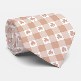 Pfirsich-Kariert-Kleeblatt-Retro-Schlips Krawatte