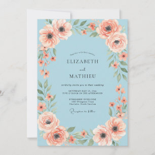 Pfirsich-Korallen-Anemone-Hochzeit Einladung