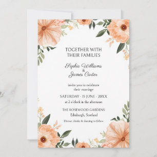 Pfirsich-Korallen-Aquarell-Blumen-Hochzeitseinladu Einladung