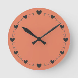 Pfirsich-Korallen-Herzwanduhr Runde Wanduhr